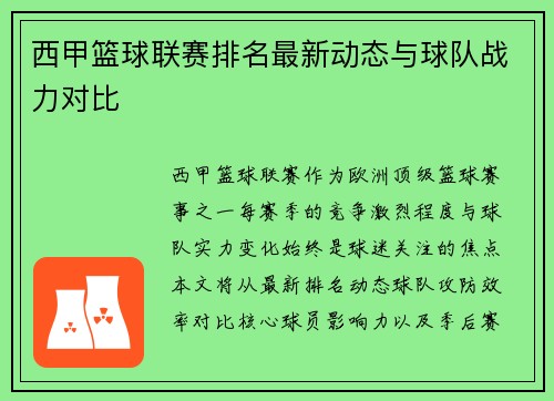 西甲篮球联赛排名最新动态与球队战力对比